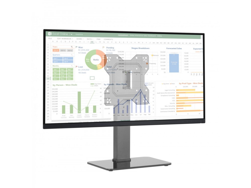 Techly Single Arm Desk Mount with Glass Base, Monitor & TV Stand 23”-43”, up to 40kg