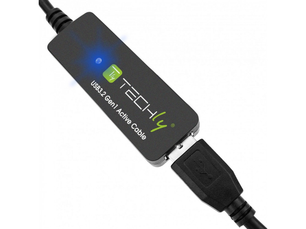 Techly SuperSpeed+ USB 3.2 5Gbps Active Repeater Cable 10m. Extension Cable with Signal Amplifier, USB-A Extender