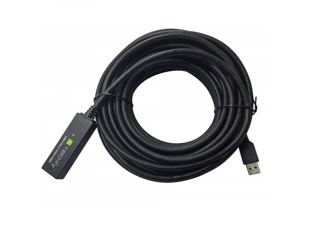 Techly SuperSpeed+ USB 3.2 5Gbps Active Repeater Cable 10m. Extension Cable with Signal Amplifier, USB-A Extender