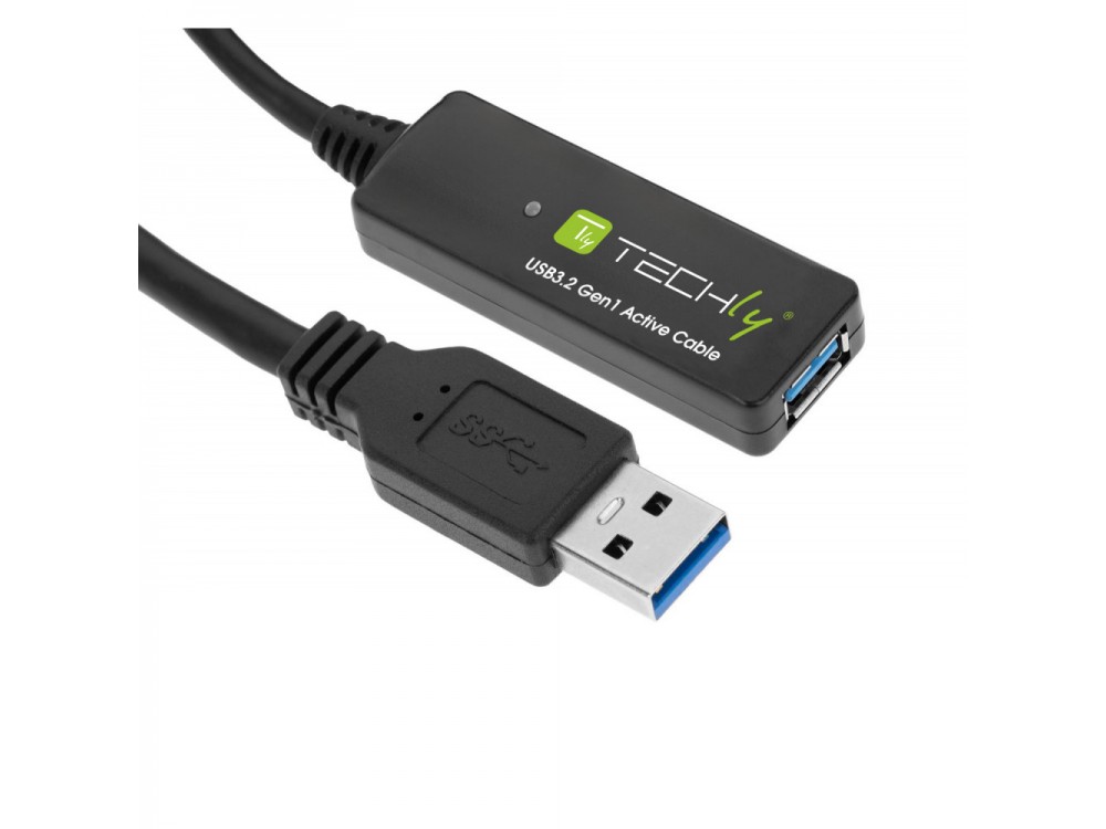 Techly SuperSpeed+ USB 3.2 5Gbps Active Repeater Cable 10m. Extension Cable with Signal Amplifier, USB-A Extender