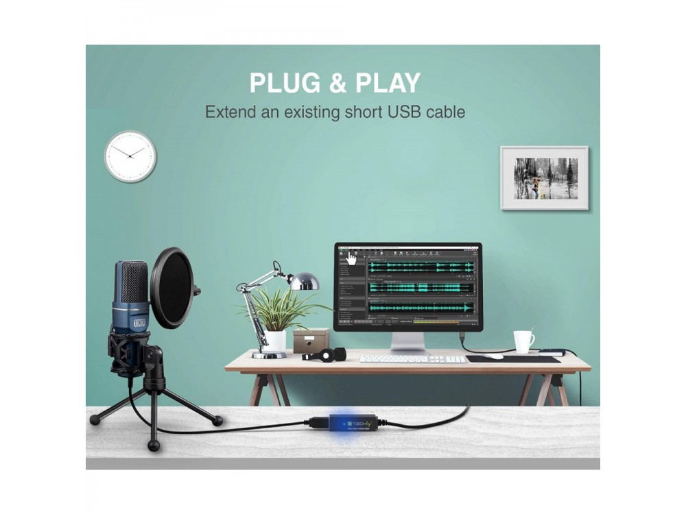 Techly SuperSpeed+ USB 3.2 5Gbps Active Repeater Cable 10m. Extension Cable with Signal Amplifier, USB-A Extender