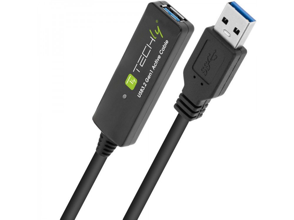 Techly SuperSpeed+ USB 3.2 5Gbps Active Repeater Cable 10m. Extension Cable with Signal Amplifier, USB-A Extender