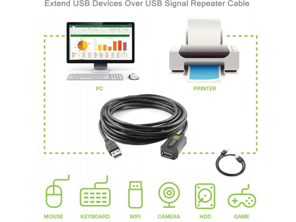 Techly SuperSpeed+ USB 3.2 5Gbps Active Repeater Cable 5m. Extension Cable with Signal Amplifier, USB-A Extender