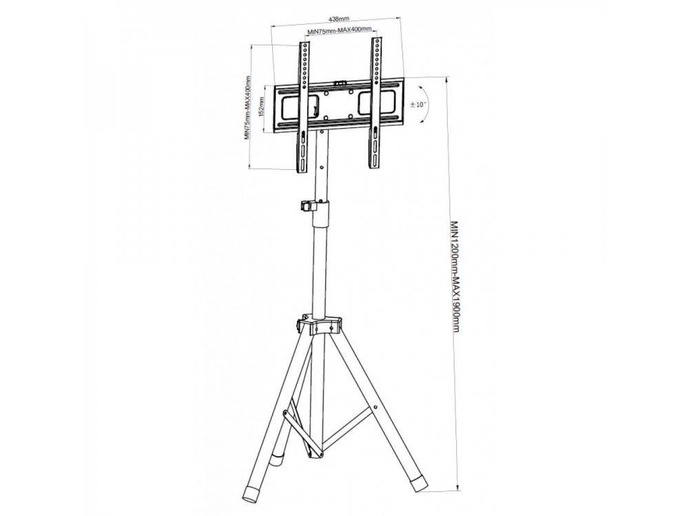 Techly TV Floor Tripod Stand, Floor TV Stand with Tripod 17"-60" and 35kg, Black