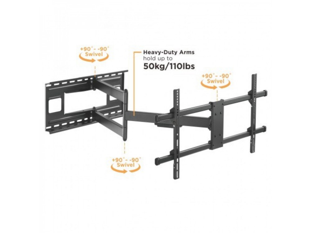 Techly TV Mount, Ultra Slim Extendable up to 1015mm & Tilting Stand with Double Arm for TV 43”-80”, up to 50kg