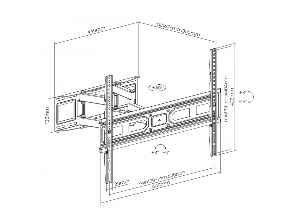 Techly TV Mount, Ultra Slim Επικλινόμενη Βάση με διπλό Βραχίονα για TV 37”-80” Full-Motion, έως 40kg