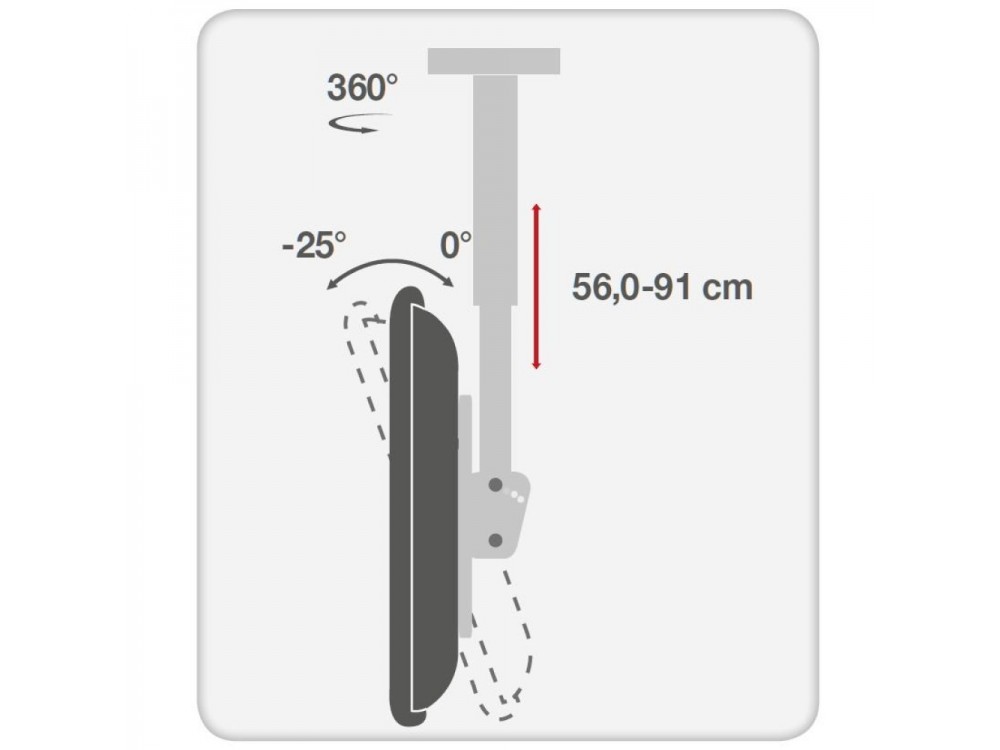 Techly TV Mount – Tilting & Swiveling Ceiling Bracket for 32"-55” TVs, Up to 50kg