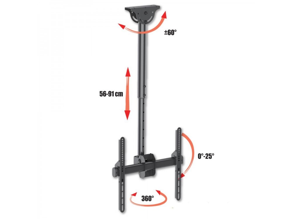 Techly TV Mount – Tilting & Swiveling Ceiling Bracket for 32"-55” TVs, Up to 50kg