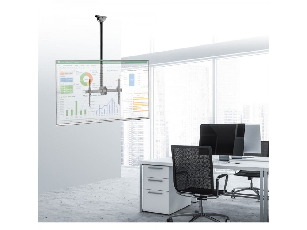 Techly TV Mount, Tilting Ceiling TV Mount with Swivel Base for TVs 37"-70”, up to 50kg