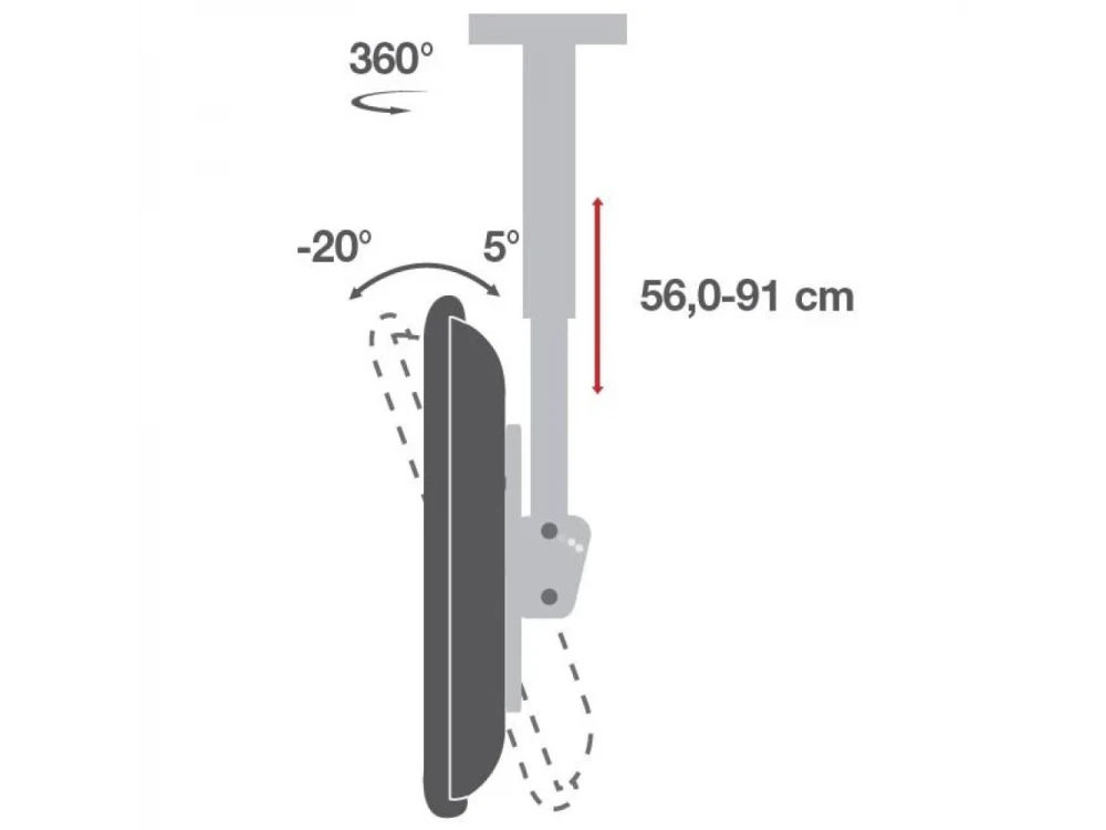 Techly TV Mount, Double Ceiling TV Mount Tilting with Swivel Base for TV 32"-55”, up to 45kg