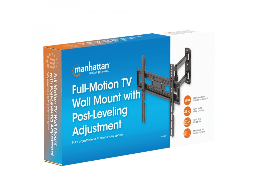 Techly TV Mount, Επικλινόμενη & Περιστρεφόμενη Βάση με Διπλό & σπαστό Μπράτσο για TV 32”-55”, έως 35kg