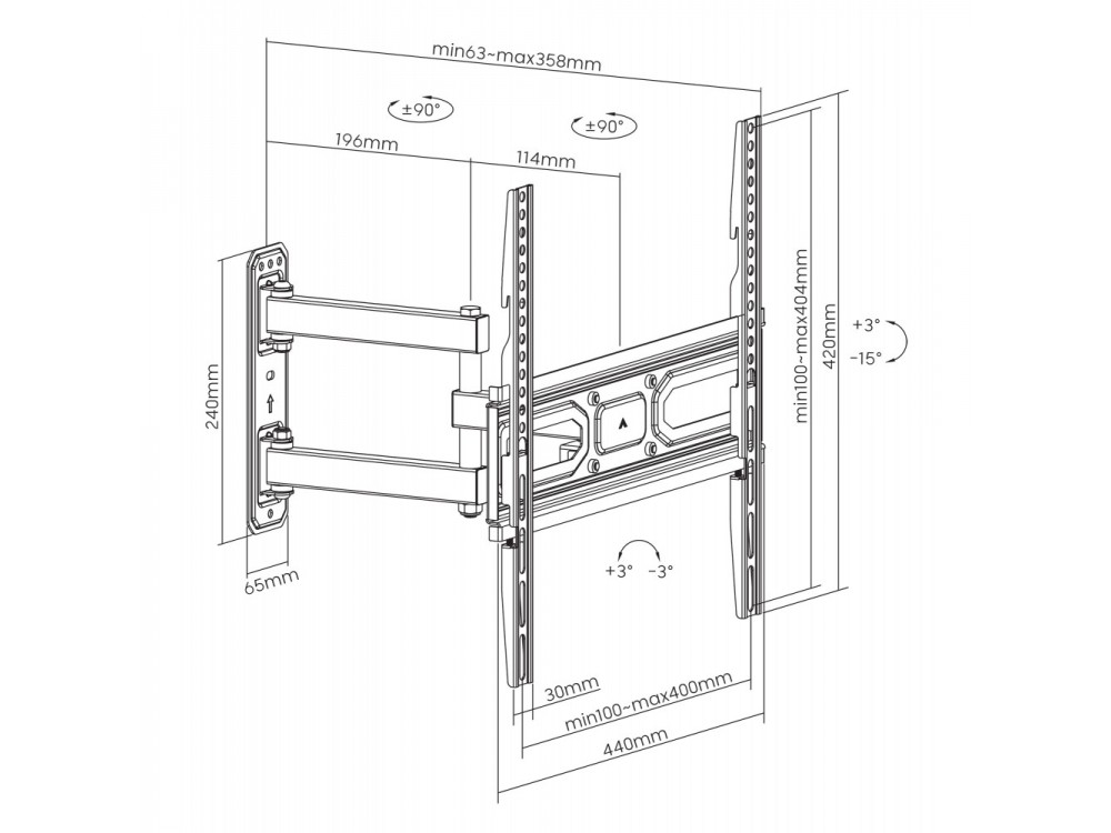 Techly TV Mount, Επικλινόμενη & Περιστρεφόμενη Βάση με Διπλό & σπαστό Μπράτσο για TV 32”-55”, έως 35kg
