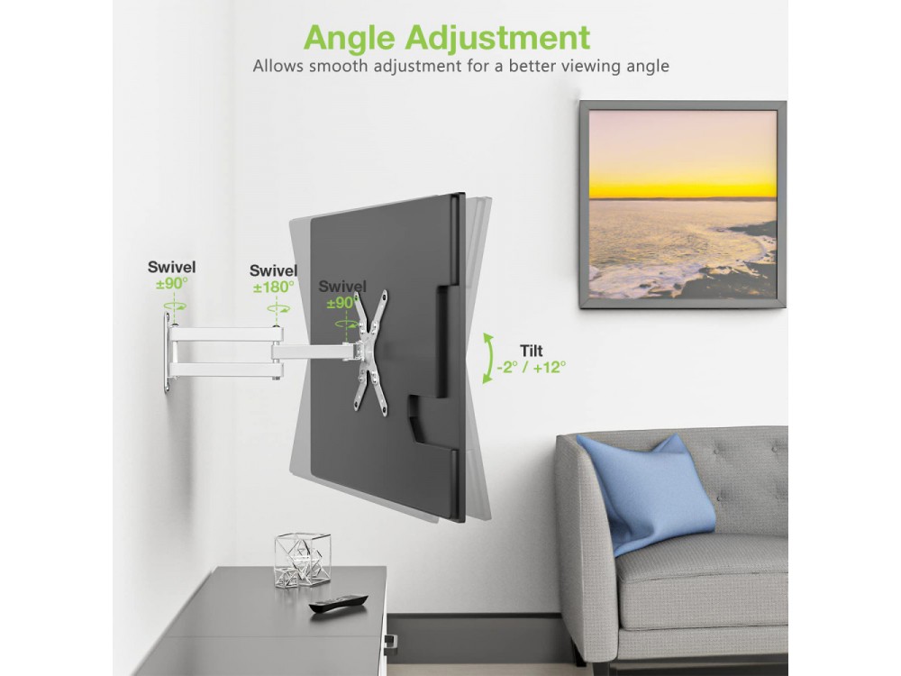 Techly TV Mount, Tilting & Swivel Stand with Split Arm for TV 23”-55”, up to 45kg, White