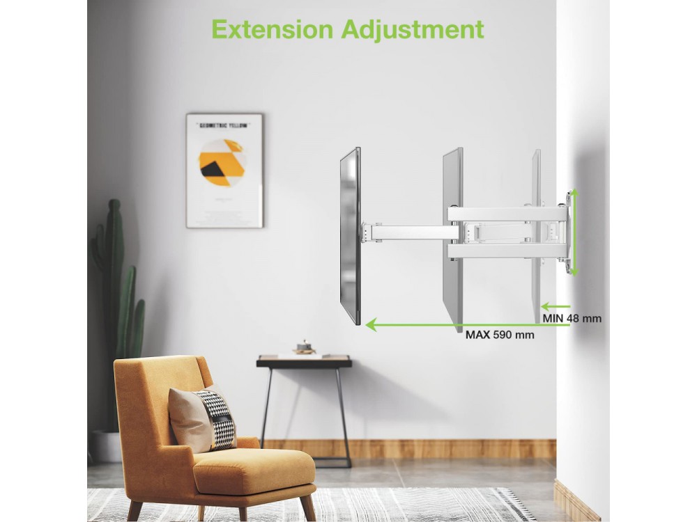 Techly TV Mount, Tilting & Swivel Stand with Split Arm for TV 23”-55”, up to 45kg, White