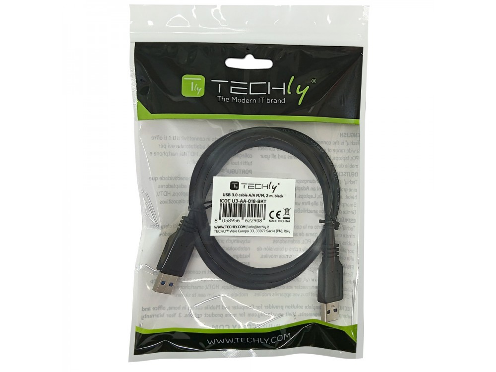 Techly USB-A 3.2 5Gbps Male to Male Cable 2μ. Καλώδιο USB Αρσενικό σε Αρσενικό