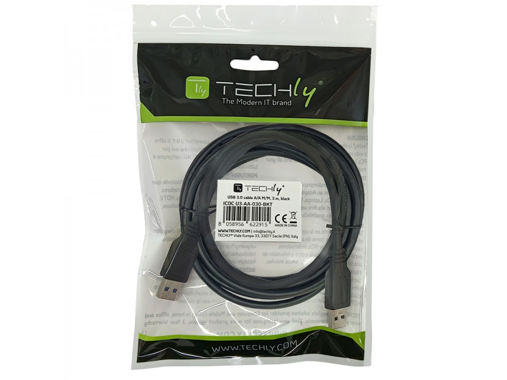 Techly USB-A 3.2 5Gbps Male to Male Cable 3μ. Καλώδιο USB Αρσενικό σε Αρσενικό