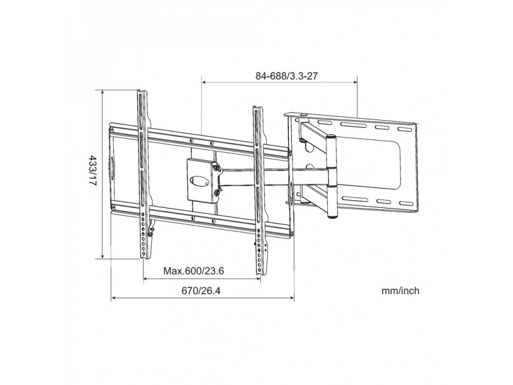 Techly Wall TV Mount, Ultra Slim Tilting Stand with Pivoting Arm for TVs 32”-70”, up to 45kg