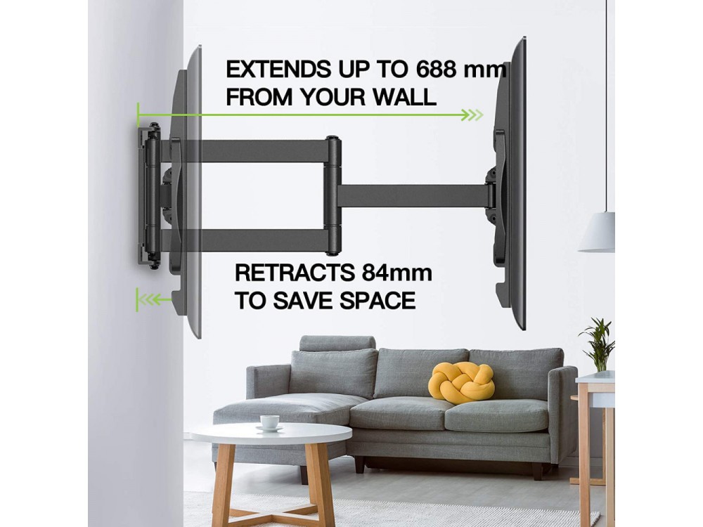 Techly Wall TV Mount, Ultra Slim Tilting Stand with Pivoting Arm for TVs 32”-70”, up to 45kg