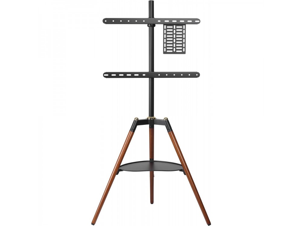 Techly Walnut Design TV Floor Stand, 32"-65" and 32kg Floor TV Stand with Shelf, Black