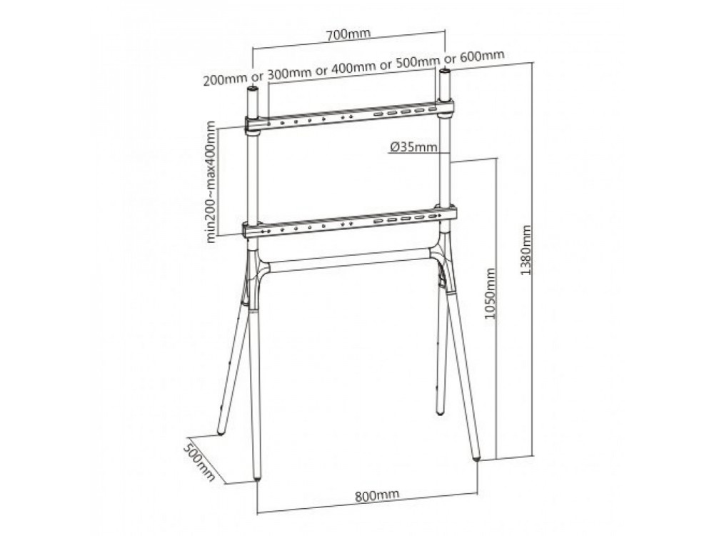 Techly Walnut Design TV Floor Stand, Floor TV Stand up to 70" and 40kg, Black