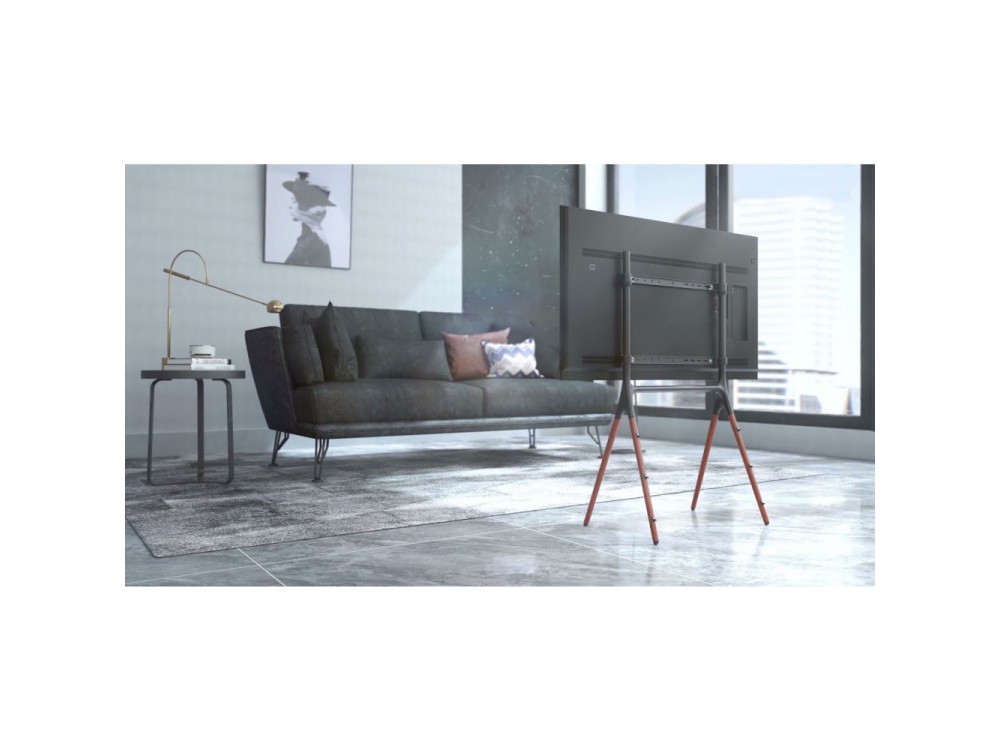 Techly Walnut Design TV Floor Stand, Floor TV Stand up to 70" and 40kg, Black