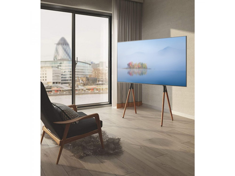 Techly Walnut Design TV Floor Stand, Floor TV Stand up to 70" and 40kg, Black