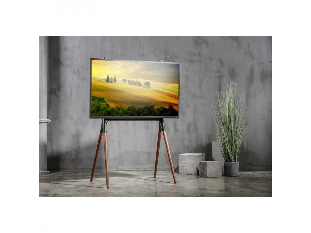 Techly Walnut Design TV Floor Stand, Floor TV Stand up to 70" and 40kg, Black