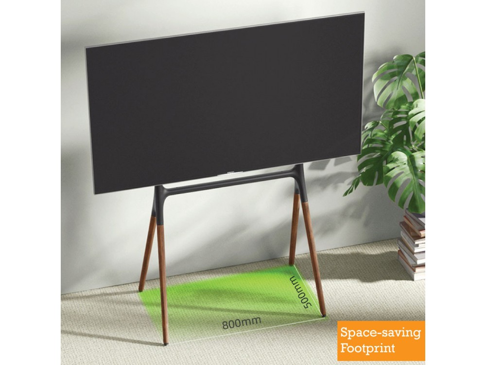 Techly Walnut Design TV Floor Stand, Floor TV Stand up to 70" and 40kg, Black