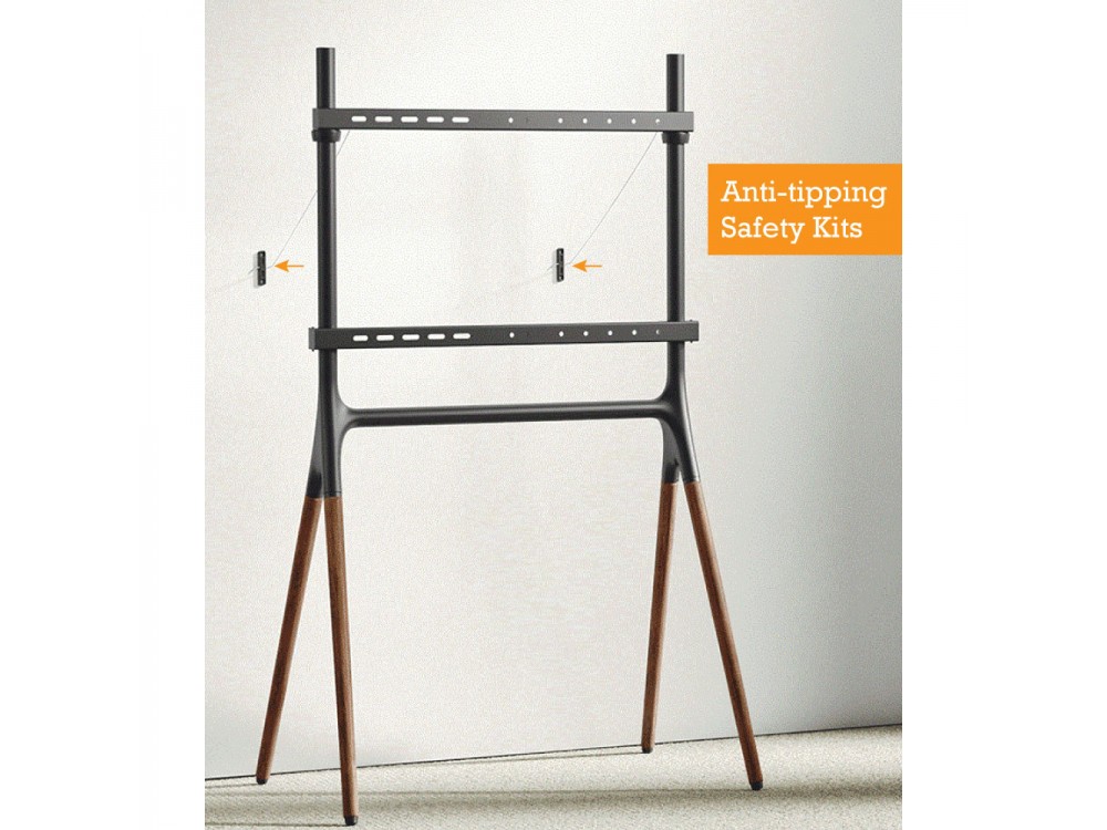 Techly Walnut Design TV Floor Stand, Floor TV Stand up to 70" and 40kg, Black