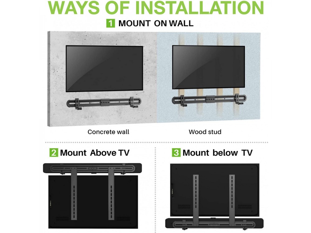 Techly Soundbar Mount Up to 8kg, Universal for TV or TV Stand Mounting