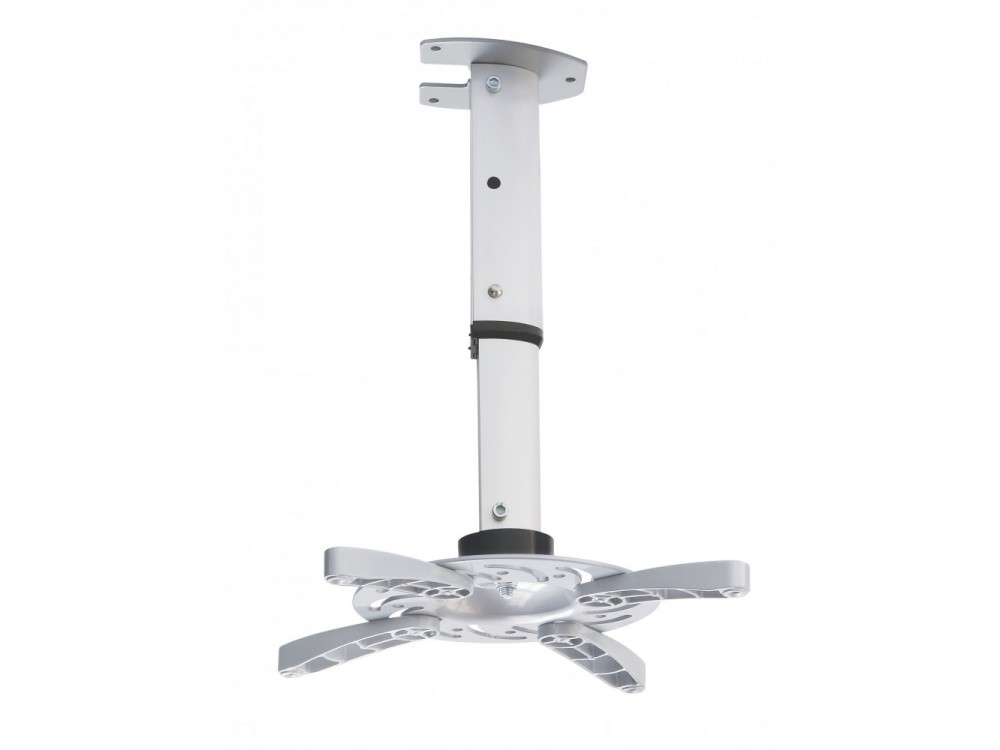 Techly Projector Ceiling Mount Up to 15kg, Universal, Adjustable 30-37cm, 360° Swivel & 30° Tilt, Silver