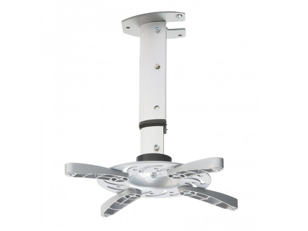 Techly Projector Ceiling Mount Up to 15kg, Universal, Adjustable 30-37cm, 360° Swivel & 30° Tilt, Silver
