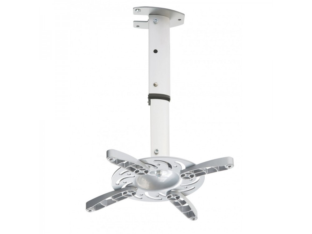 Techly Projector Ceiling Mount Up to 15kg, Universal, Adjustable 30-37cm, 360° Swivel & 30° Tilt, Silver