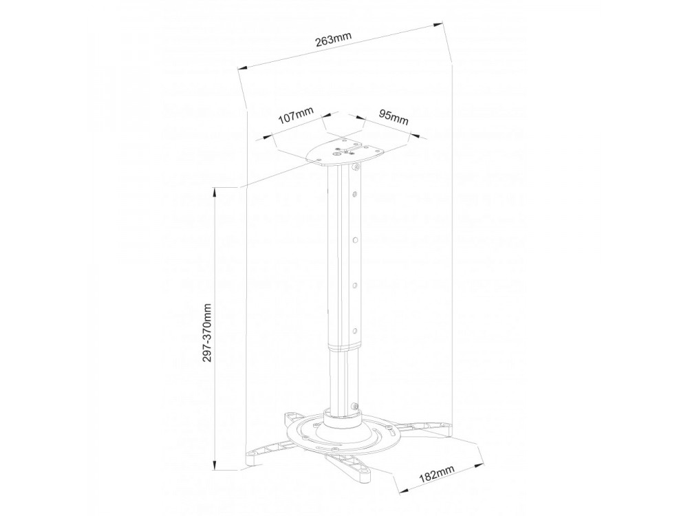 Techly Projector Ceiling Mount Up to 15kg, Universal, Adjustable 30-37cm, 360° Swivel & 30° Tilt, Silver