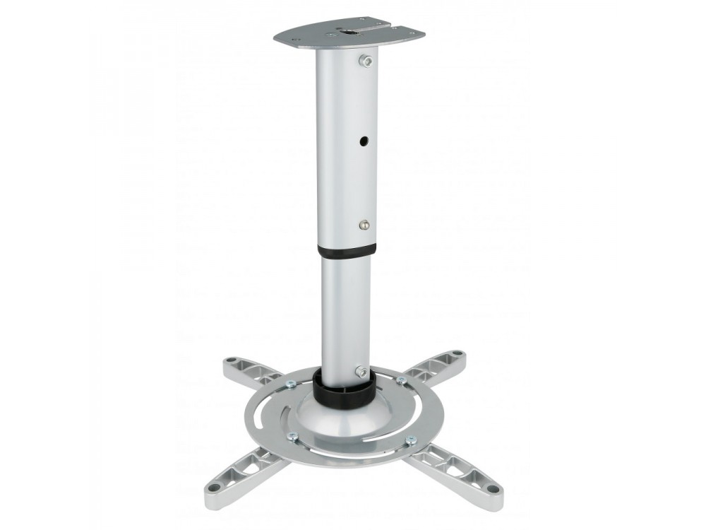 Techly Projector Ceiling Mount Up to 15kg, Universal, Adjustable 30-37cm, 360° Swivel & 30° Tilt, Silver