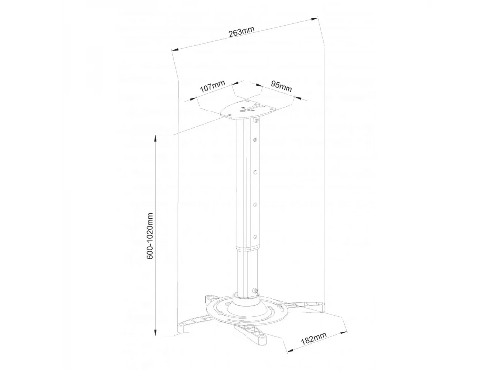 Techly Projector Ceiling Mount Up to 15kg, Universal, Adjustable 60-102cm, 360° Swivel & 30° Tilt, Silver