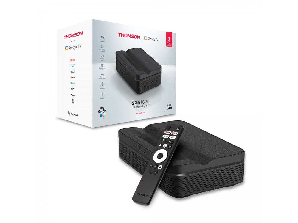 Thomson Sirius Google TV Projector 1080p Ultra Short Throw με WiFi, Google TV, 600 ANSI Lumens, Dolby Speaker & Built-in Battery