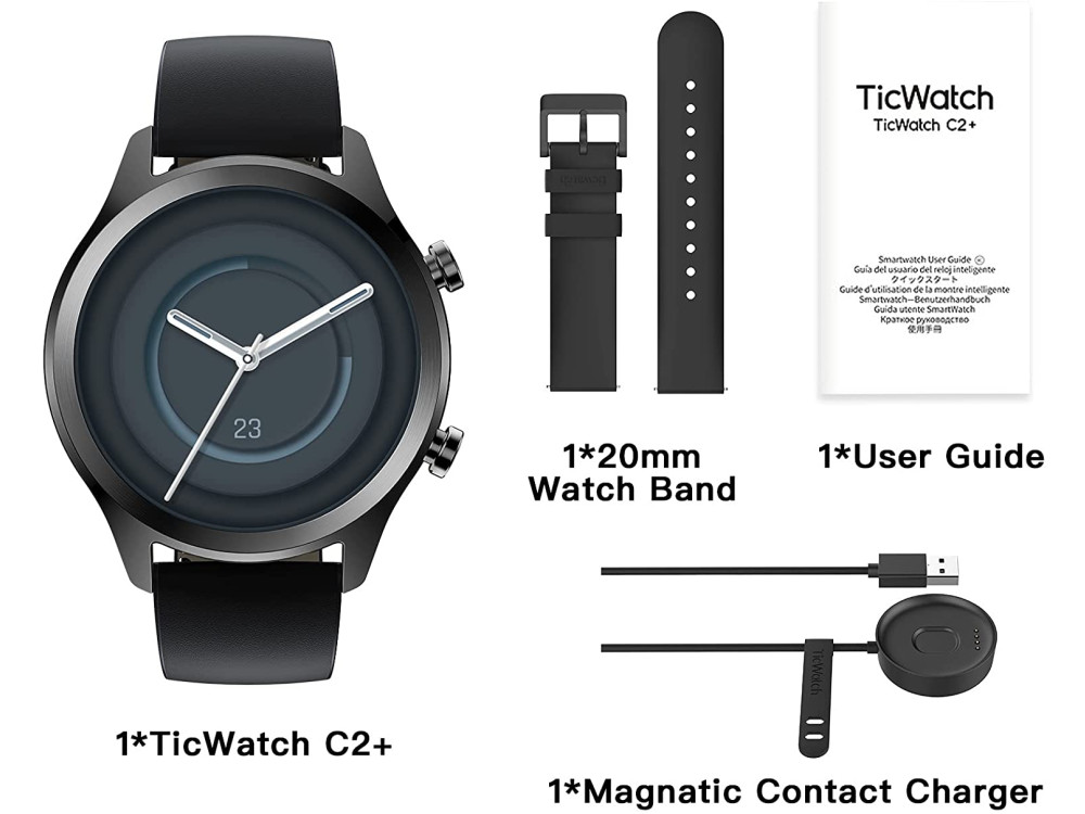 Mobvoi TicWatch C2+ GPS Smartwatch 1.3" Screen, Wear OS, GPS, IP68 Waterproof, Onyx