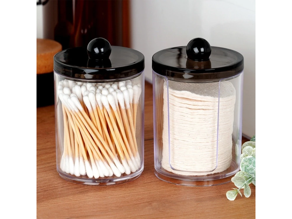 Vilde Set of 2 Cotton Swab & Cotton Pad Cases with Lid Black
