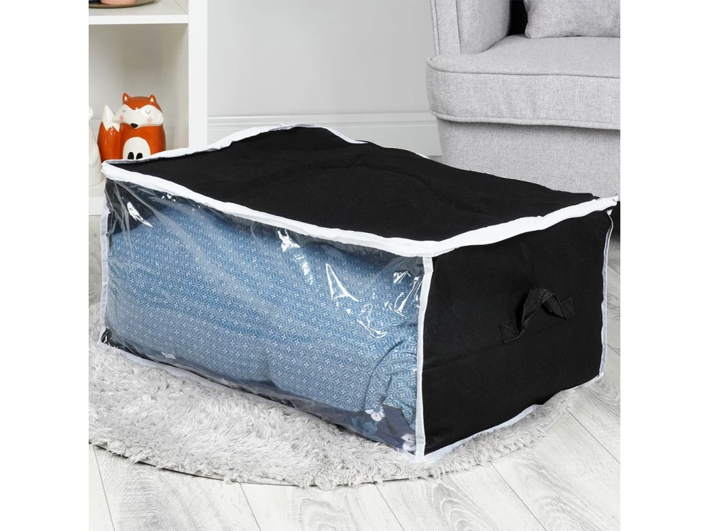 Vilde Υφασμάτινη Θήκη Αποθήκευσης Ρούχων 87L 60x45x30cm με Παράθυρο, Μαύρη