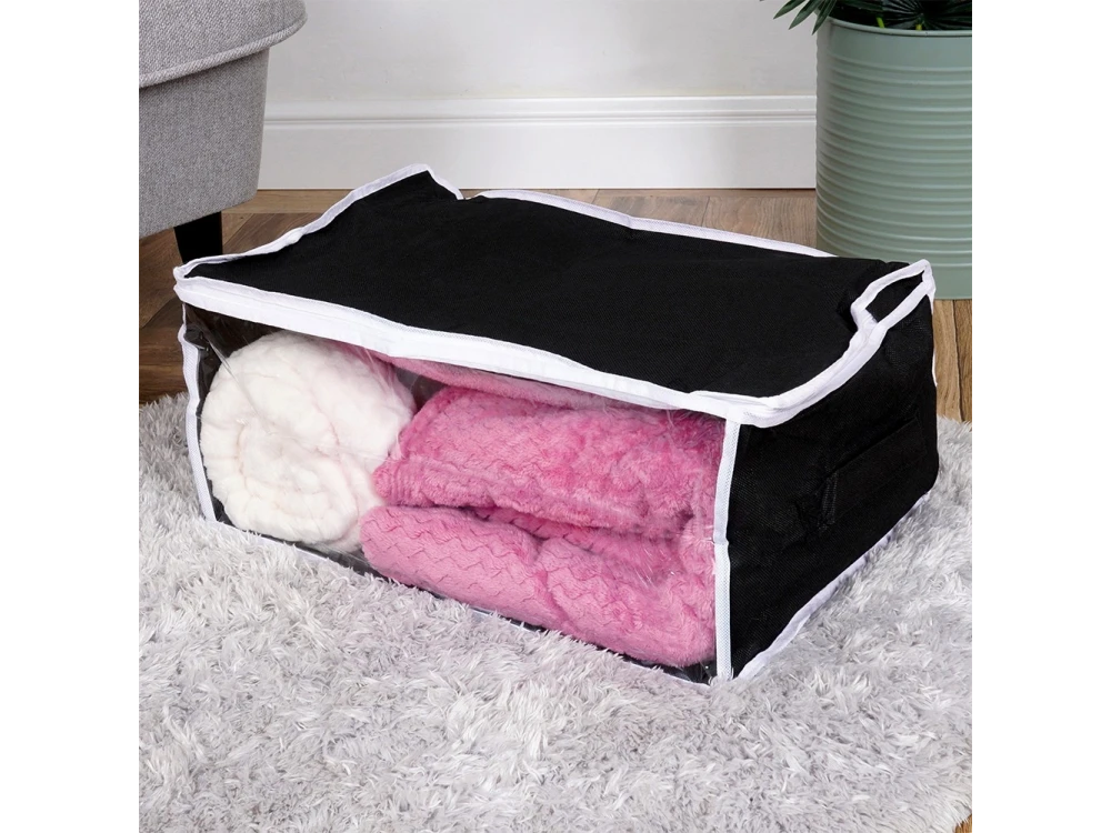 Vilde Fabric Clothes Storage Bag 27L 45x30x20cm with Window, Black