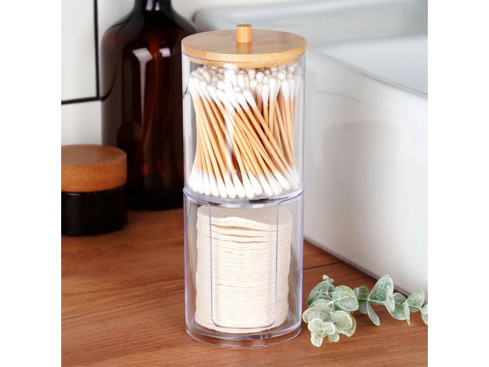 Vilde 2-Tier Cotton Bud & Cotton Case with Bamboo Lid