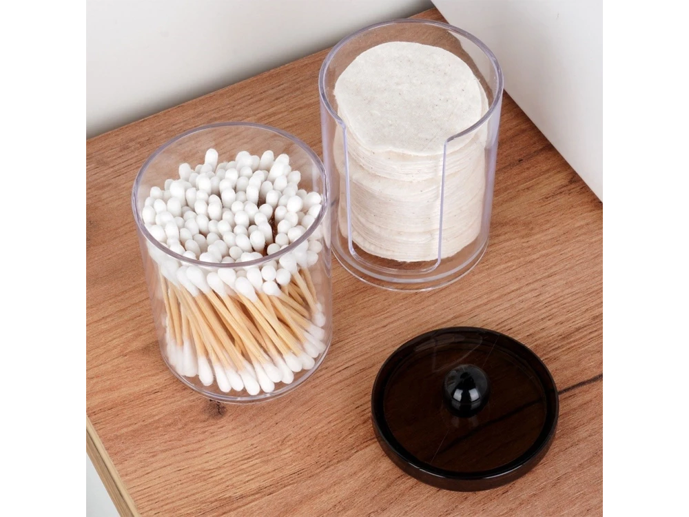 Vilde 2-Tier Cotton Swab & Cotton Pad Case with Lid Black