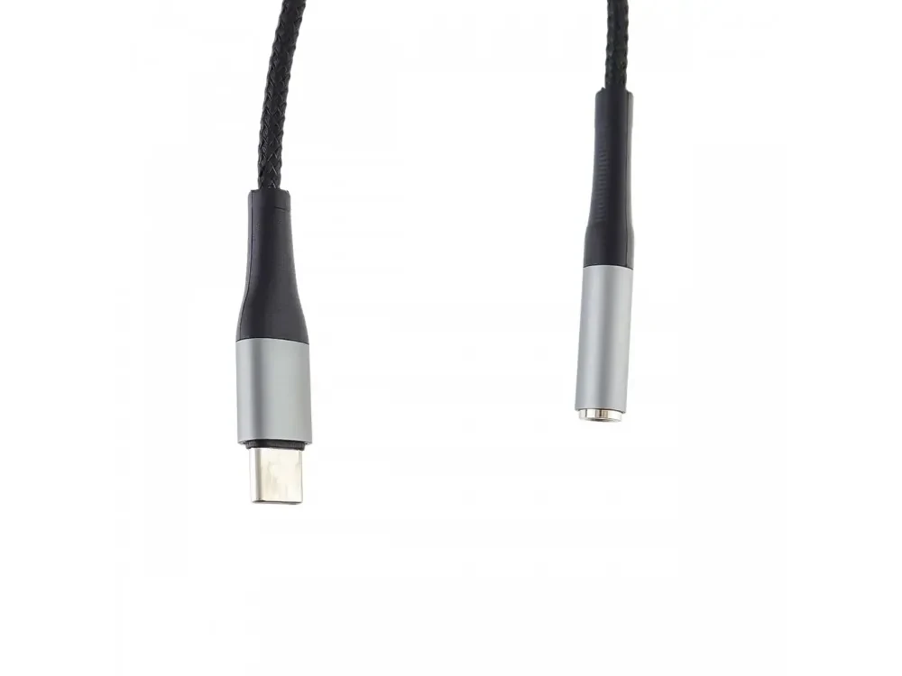 KLGO AUX-6 3.5mm AUX Audio Adapter to Type-C Headphone Adapter 3.5mm Audio Jack Female to Type-C Male with Nylon Braid, Black