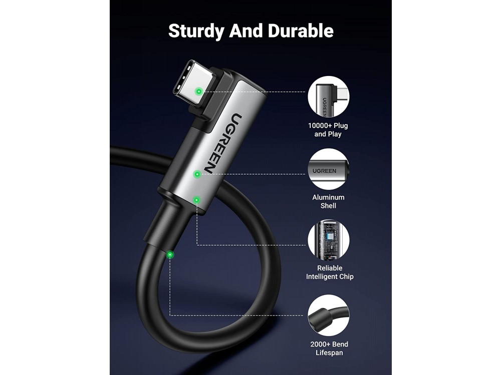 Ugreen Γωνιακό 90° USB-C σε USB 3.1 Gen1 καλώδιο 5μ. για Oculus / iPad / Samsung κλπ, Μαύρο