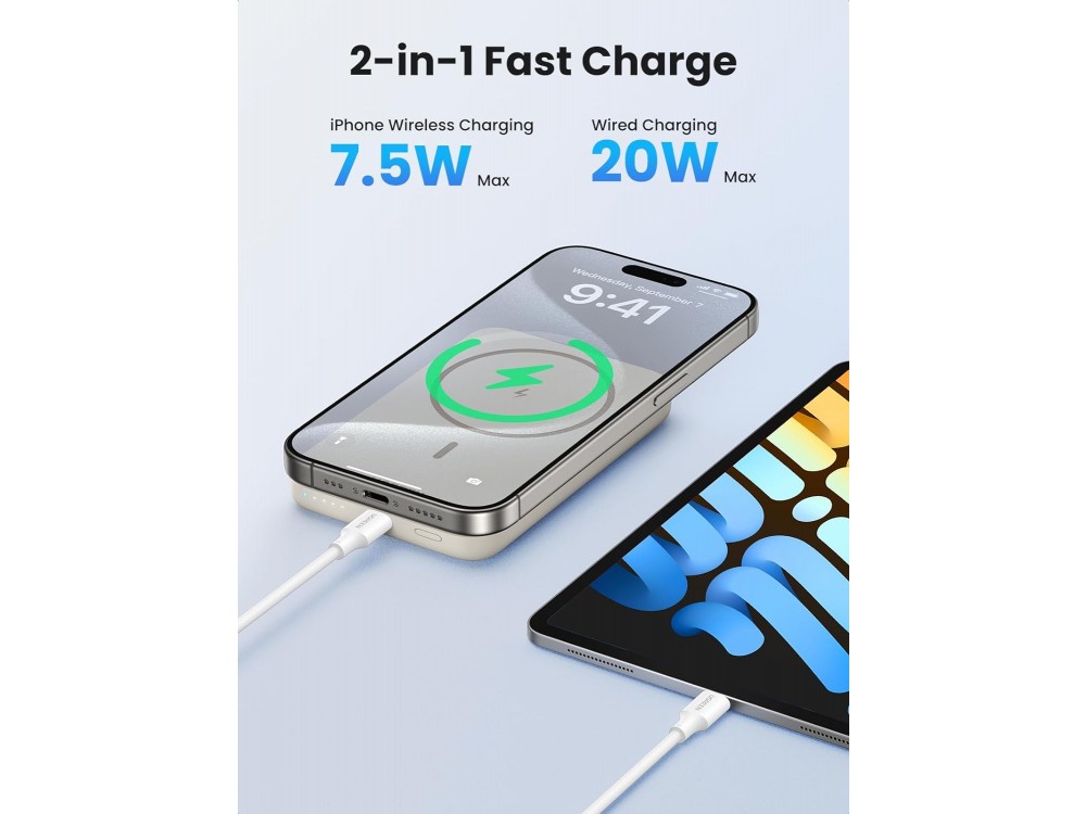 Ugreen 10K, Μαγνητικό Power Bank 10.000mAh MagSafe για iPhone 14 / 15 Series, Beige