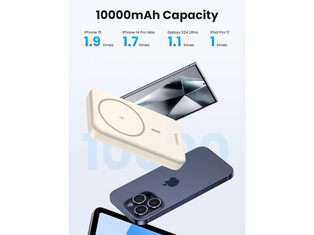 Ugreen 10K, Μαγνητικό Power Bank 10.000mAh MagSafe για iPhone 14 / 15 Series, Beige