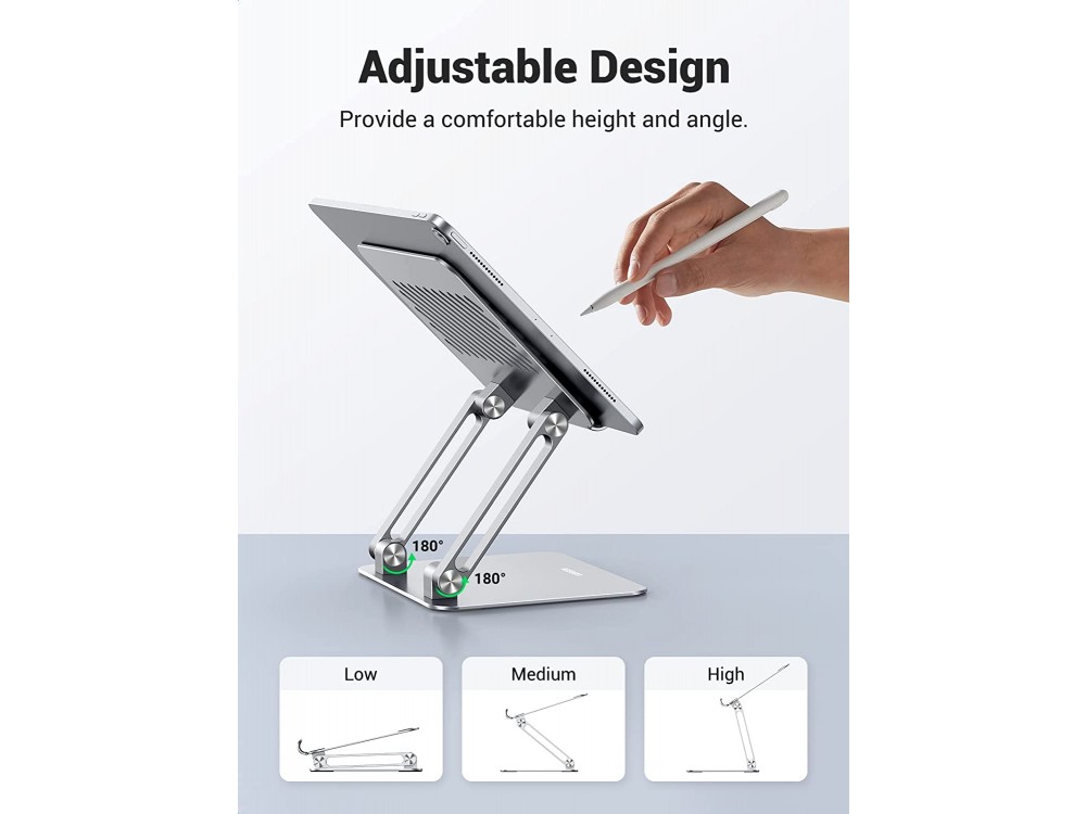 Ugreen Folding Aluminum Stand for Tablet, Adjustable 180° Riser for devices up to 12.9", Silver