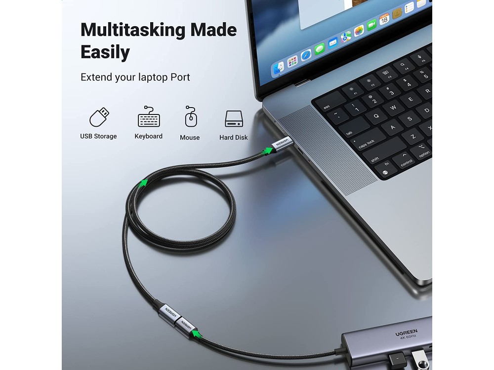 Ugreen USB-C Καλώδιο Επέκτασης 1μ. Type-C Θηλυκό σε Type-C Αρσενικό USB3.1 Gen2 10Gbps, με Νάυλον Ύφανση, Μαύρο