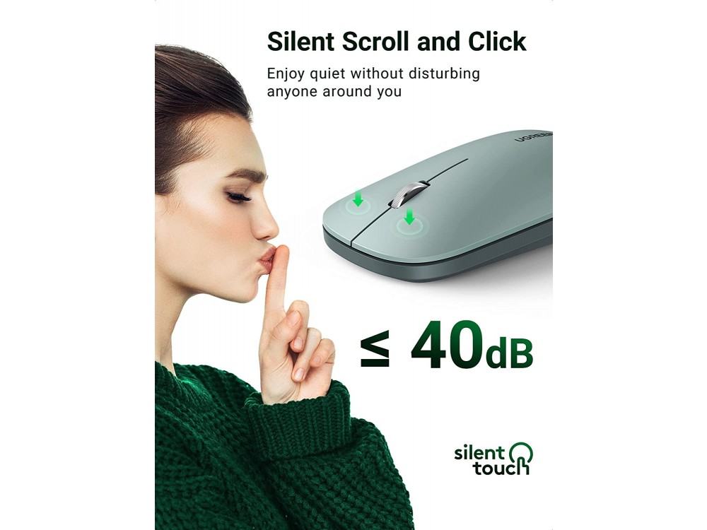 Ugreen MU001 Silent Ασύρματο Ποντίκι, 1000/1600/2000/4000 DPI, 3 πλήκτρων, για Android / Windows / Linux / Mac OS, Green